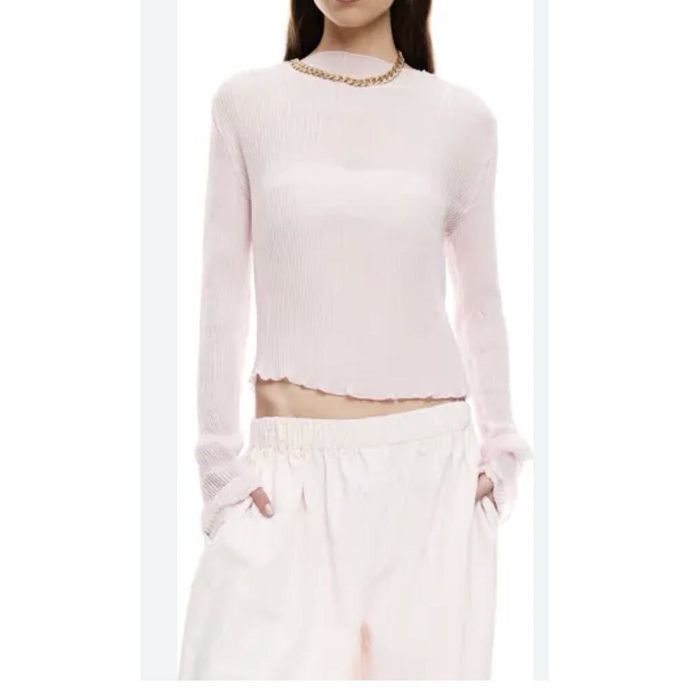 NWT Lioness Ford Long Sleeve Plisse Semi Sheer Baby Pink Top Large